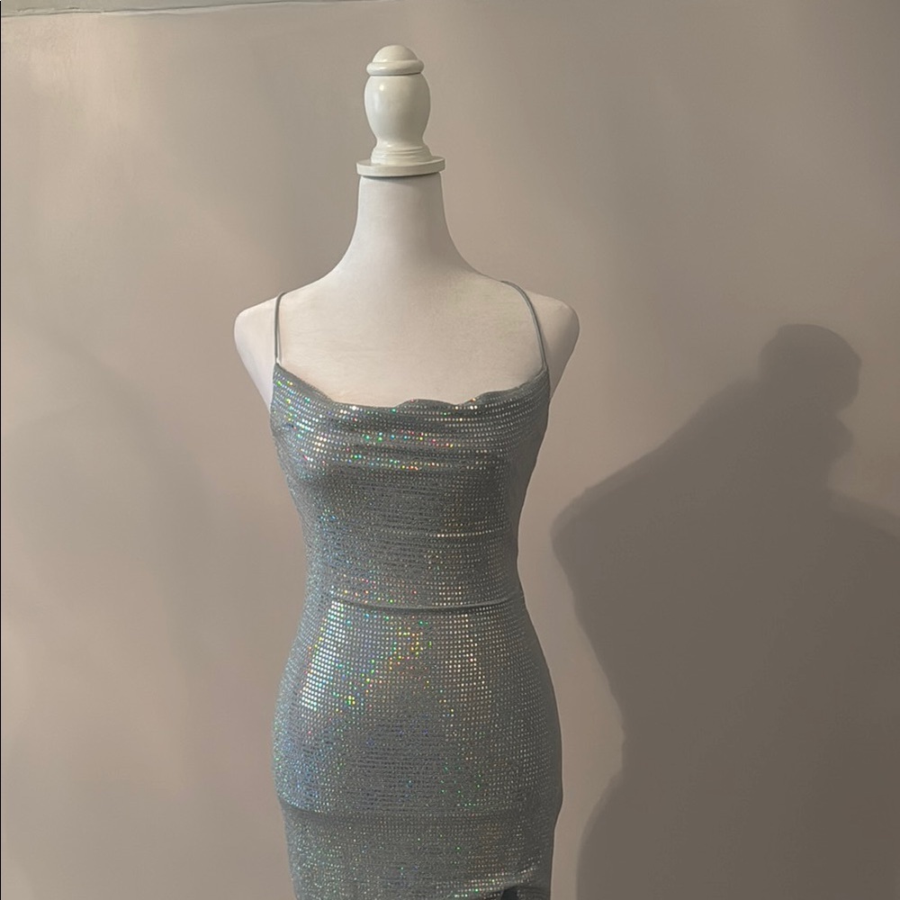 City Studio Silver Cowlneck Bodycon Dress